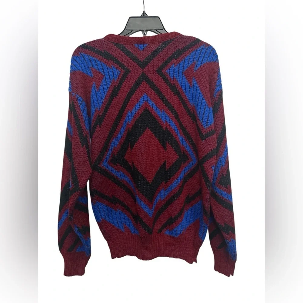 VanCort Vintage Sweater Colorful Geometric Pattern Cosby Style Size Large